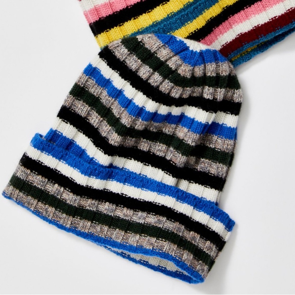 NWT Free People Ribbed Stripe Recycled Cashmere Beanie One Size